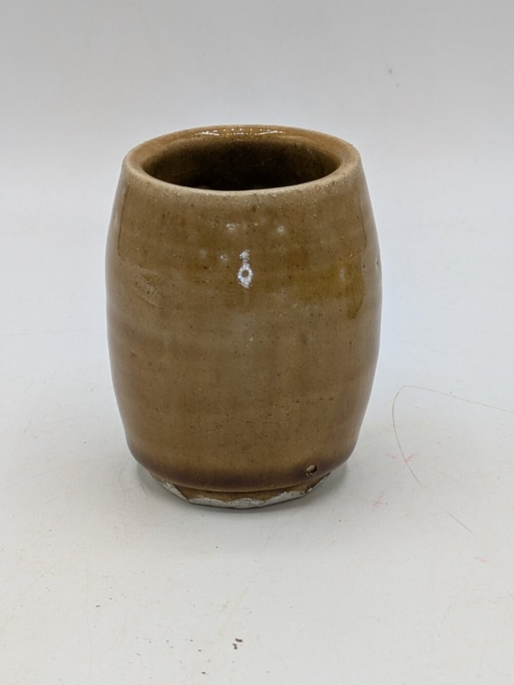 Studio Art Pottery Succulent Vase Toothpick Candle Holder Green Tan Glaze 3"